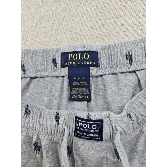 Polo Ralph Lauren Sleep Shorts Mens Medium Gray Pony Logo Sleepwear Pajama AOP - Picture 2 of 6